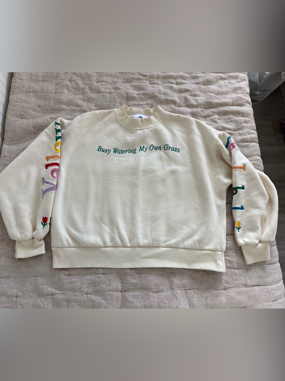 Yellow The Label Busy Watering My Own Grass Embroidered Crewneck Sweatshirt S